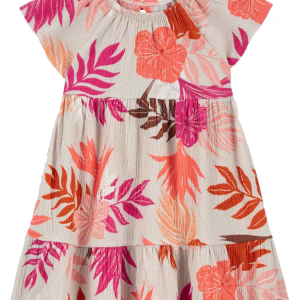 Vestido infantil evasê folhagem multicor |
