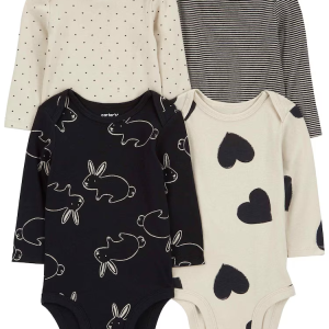 Kit body bebê 4 peças manga longa coelhos e coração multicor | Carter's