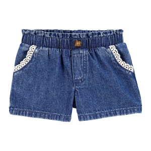 Short jeans infantil com babado denim escuro |
