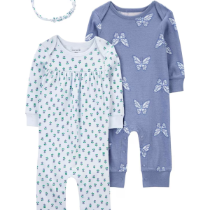 Kit macacão bebê 2 peças floral com faixa de cabelo multicor | Carter's