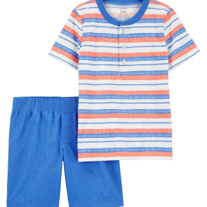 Conjunto curto infantil 2 peças listrada de peixinhos multicor |