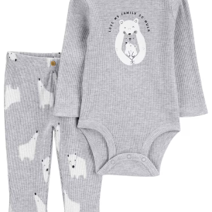 Conjunto longo bebê 2 peças ursos texturizado cinza |