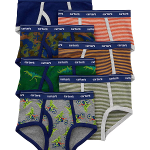 Kit cueca infantil slip 7 peças listras e camuflado verde |
