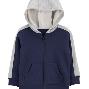 Blusão de moletom infantil aberto com capuz azul |