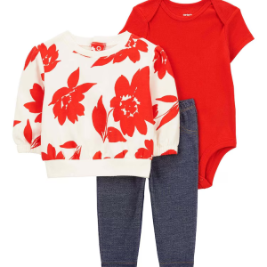Conjunto longo bebê 3 peças gola canelada floral multicor | Carter's