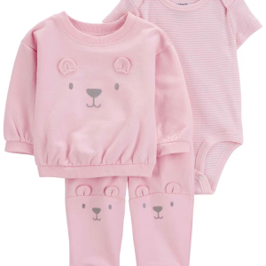 Conjunto longo de moletom bebê  3 peças bichinho rosa | Carter's