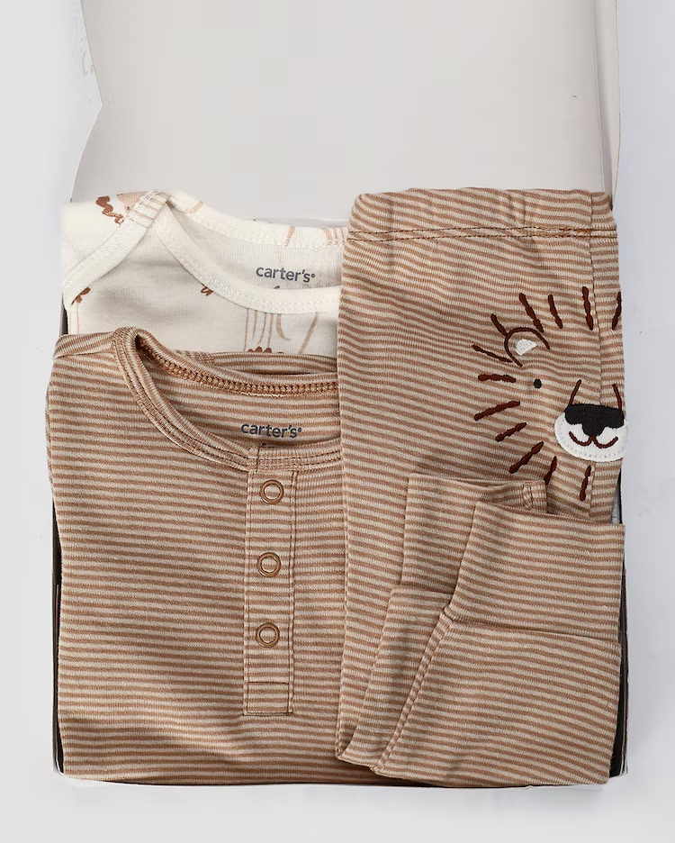 Kit conjunto longo bebê 3 peças leão + caixa de presente P nuvens multicor | - Imagem 2