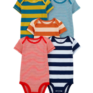 Kit body bebê 5 peças manga curta listrado multicor |