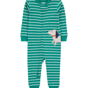 Macacão pijama infantil listrado patch cachorro verde |