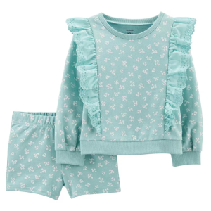 Conjunto Infantil 2 Peças Floral Verde Água Tam 2 a 5