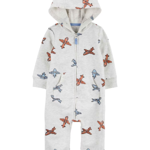 Macacão bebê com capuz e bolso aviões mescla cinza | Carter's