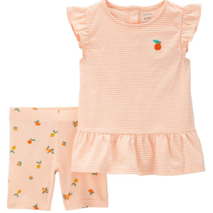 Conjunto curto bebê 2 peças com babados listrado + faixa de cabelo verde | Carter's