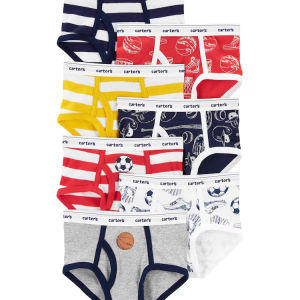Kit cueca infantil slip 7 peças estampa de esporte vermelho |