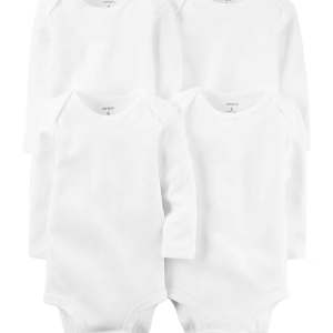 Kit Body Bebê 4 Peças Manga Longa Lisos Branco Tam PREM a 24 Meses