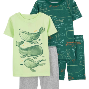 Pijama curto infantil 4 peças baleias multicor |