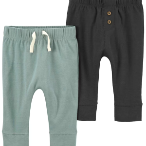 Kit calça bebê 2 peças cós elástico cordão e botões multicor |