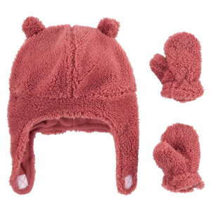 Kit touca bebê e luva de fleece rosa