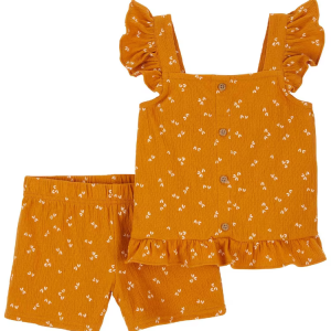 Conjunto curto infantil 2 peças texturizado borboleta laranja |