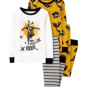 Pijama longo infantil 4 peças ninja com listras multicor |