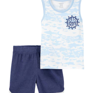 Conjunto curto infantil 2 peças de tubarões multicor |