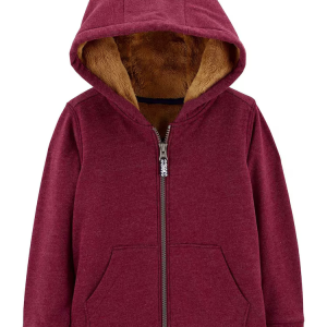 Blusão de moletom infantil com capuz e zíper vinho |
