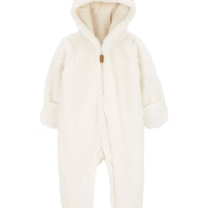 Macacão bebê em fleece com capuz branco |