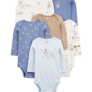 Kit body bebê 6 peças listrado e cachorro multicor |