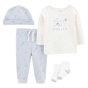 Conjunto longo bebê 4 peças avião de papel multicor |