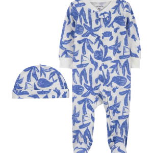 Macacão bebê folhagens com touca cinza |