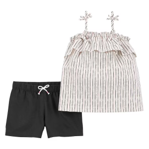 Conjunto curto infantil 2 peças com listras multicor |