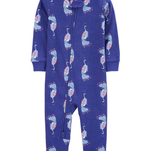 Macacão pijama bebê em fleece barra em ribana pavão azul | Carter's