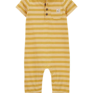 Macacão bebê com listras amarelo |