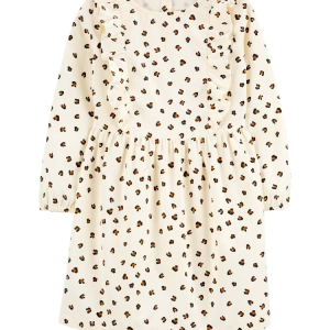 Vestido infantil oncinha manga longa bege |