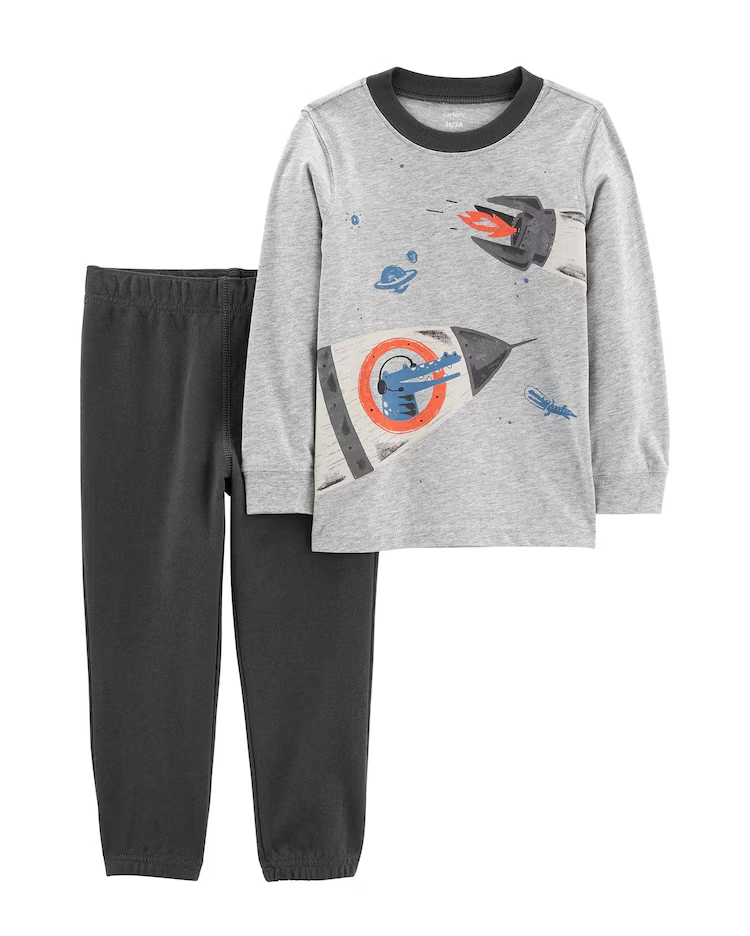 Conjunto longo infantil 2 peças nave espacial multicor |