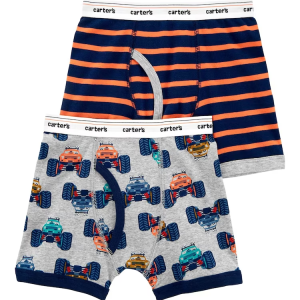 Kit cueca infantil boxer 2 peças carrinhos e listra cinza |