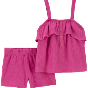 Conjunto curto infantil 2 peças texturizado rosa |