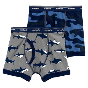 Kit cueca infantil boxer 2 peças tubarão camuflado azul |
