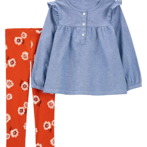 Conjunto longo infantil 2 peças babados floral multicor |