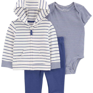 Conjunto longo bebê 3 peças listrado com capuz multicor | Carter's
