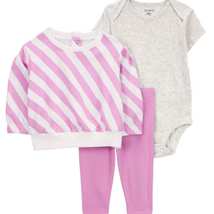 Conjunto longo de moletom bebê 3 peças listrado multicor | Carter's