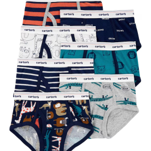 Kit Cueca Infantil 7 Peças Bichinhos - Azul/Cinza