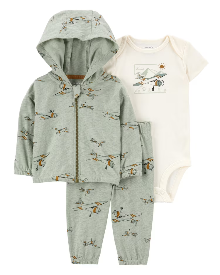 Conjunto longo de moletom bebê 3 peças avisão com zíper multicor |